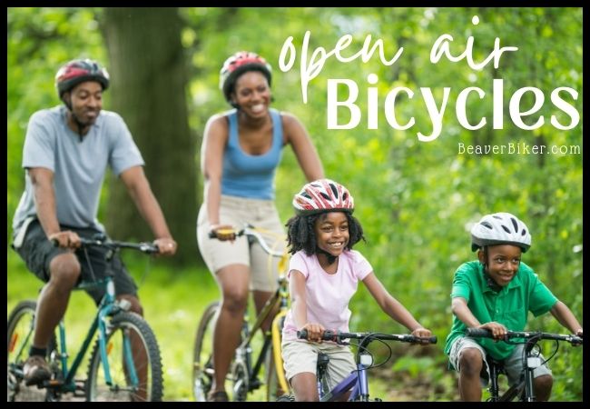 Family with open air bicycles